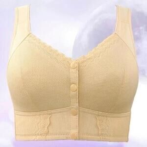 Women's wireless Front Closure Bra Full Coverage Plus Size Bralette Beige 2XL